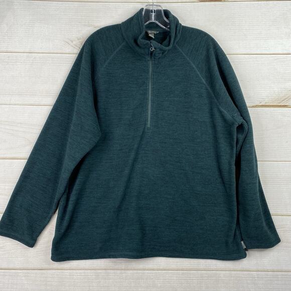 Eddie Bauer Sweater Women XXL Green Heather 1/2 Zip Up Fleece Mock Neck Classic - Picture 1 of 9